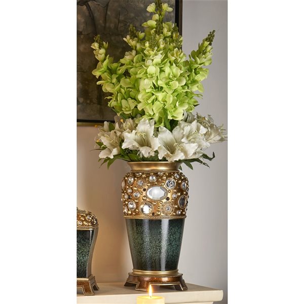 ORE International Gold Polyresin Vase Tabletop Decoration with Green Accents