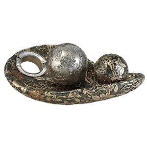 ORE International Silver Polyresin Bowl Tabletop Decoration with Spheres