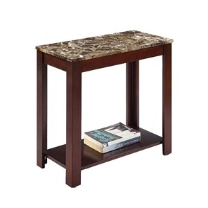 ORE International Dark Cherry Wood Rectangular End Table with Marble Top
