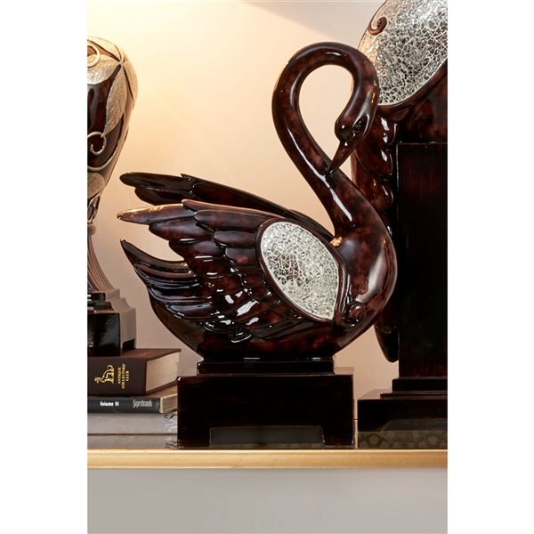 ORE International Cherry Brown Polyresin and Glass Swan Tabletop Decoration