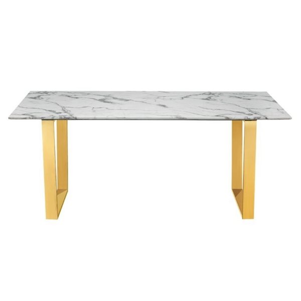 Plata Import Rozza Rectangular Fixed Standard (30-in H) Faux Marble Table with Gold Stainless Steel Base