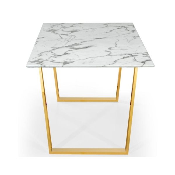 Plata Import Rozza Rectangular Fixed Standard (30-in H) Faux Marble Table with Gold Stainless Steel Base