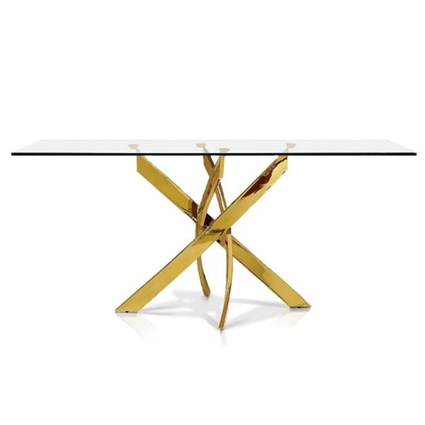 Plata Import Sonar Rectangular Fixed Standard (30-in H) Glass Table with Gold Stainless Steel Base