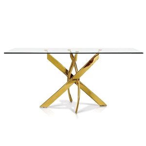 Plata Import Sonar Rectangular Fixed Standard (30-in H) Glass Table with Gold Stainless Steel Base