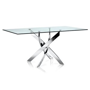 Plata Import Sonar Rectangular Fixed Standard (30-in H) Glass Table with Chrome Stainless Steel Base