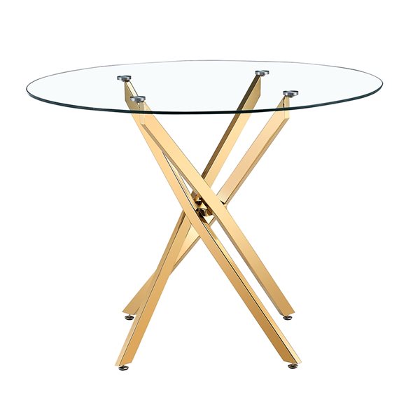 Plata Import Sonar Fixed Round Standard (30-in H) Glass Table with Gold Stainless Steel Base