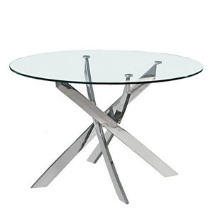 Plata Import Sonar Fixed Round Standard (30-in H) Glass Table with Chrome Stainless Steel Base