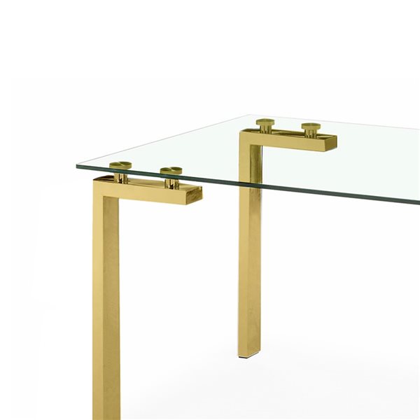 Plata Import Roca Rectangular Fixed Standard (30-in H) Glass Table with Gold Stainless Steel Base