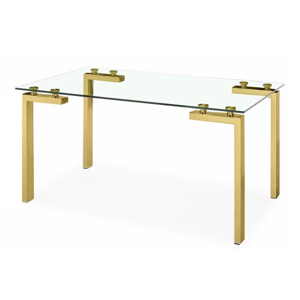 Plata Import Roca Rectangular Fixed Standard (30-in H) Glass Table with Gold Stainless Steel Base