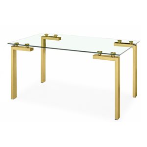 Plata Import Roca Rectangular Fixed Standard (30-in H) Glass Table with Gold Stainless Steel Base