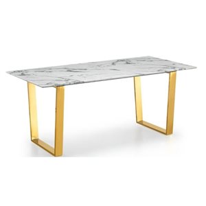 Plata Import Rozza Fixed Rectangular Standard (30-in H) Faux Marble Table with Gold Stainless Steel Base