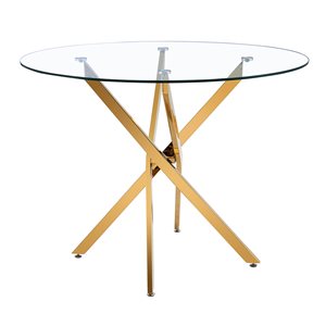 Plata Import Sonar Round Fixed Standard (30-in H) Glass Table with Gold Stainless Steel Base
