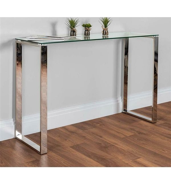 Plata Import Gina 47-in Glass Chrome Modern Console Table