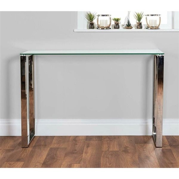Plata Import Gina 47-in Glass Chrome Modern Console Table