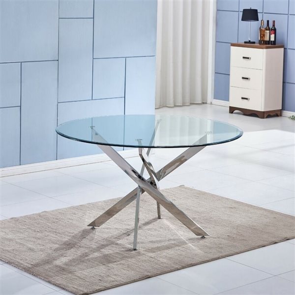 Plata Import Sonar Round Fixed Standard (30-in H) Glass Table with Chrome Stainless Steel Base