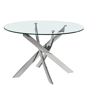 Plata Import Sonar Round Fixed Standard (30-in H) Glass Table with Chrome Stainless Steel Base