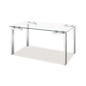 Plata Import Roca Rectangular Fixed Standard (30-in H) Glass Table with Silver Stainless Steel Base