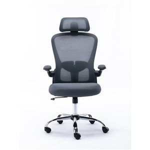 ZipDecor Grey Ergonomic Adjustable Height Swivel Task Chair with Adjustable Headrest