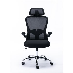 ZipDecor Black Ergonomic Adjustable Height Swivel Task Chair with Adjustable Headrest