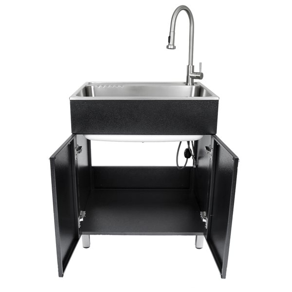 Presenza 27.7-in x 22-in Large Black RTA Freestanding Steel Cabinet with Sink, Drain and Faucet