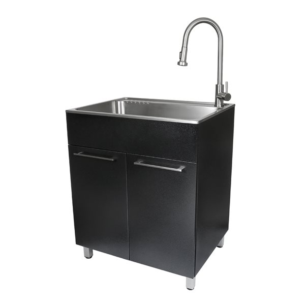 Presenza 27.7-in x 22-in Large Black RTA Freestanding Steel Cabinet with Sink, Drain and Faucet