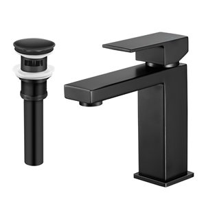 Transform Augusta Matte Black 1-Handle Single Hole Bathroom Sink Faucet with Drain and Deck Plate