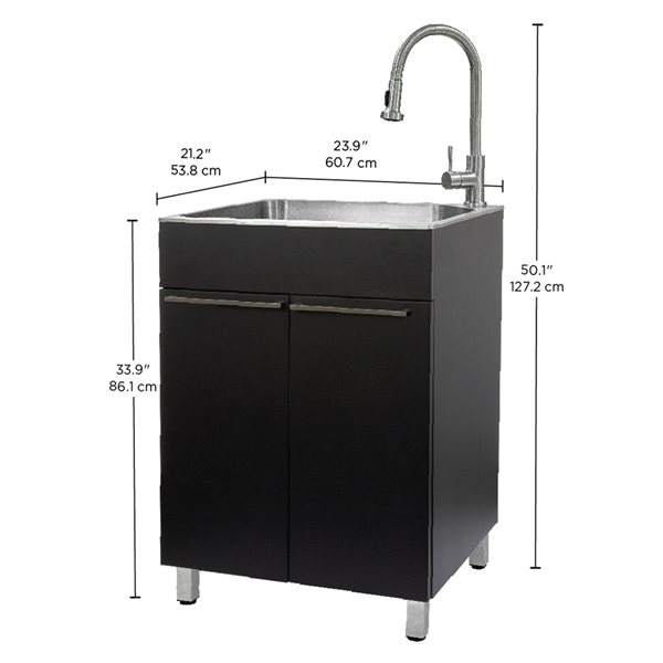 Presenza 23.9-in x 21.2-in Black RTA Freestanding Steel Utility Sink with Drain and Faucet