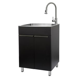 Presenza 23.9-in x 21.2-in Black RTA Freestanding Steel Cabinet with Sink, Drain and Faucet