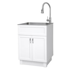 Presenza 24.17-in x 21.3-in White Preassembled Freestanding Laundry Cabinet with Sink, Drain and Faucet