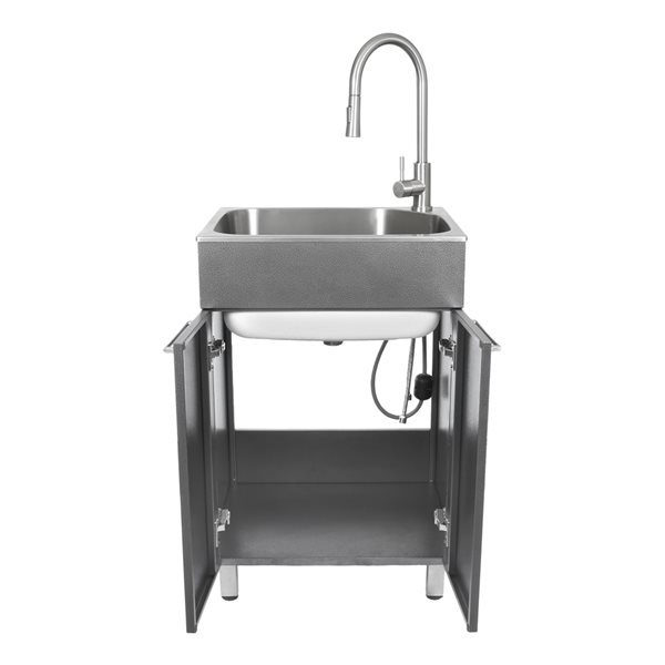 Presenza 22-in x 18-in Grey RTA Freestanding Steel Utility Sink with Drain and Faucet