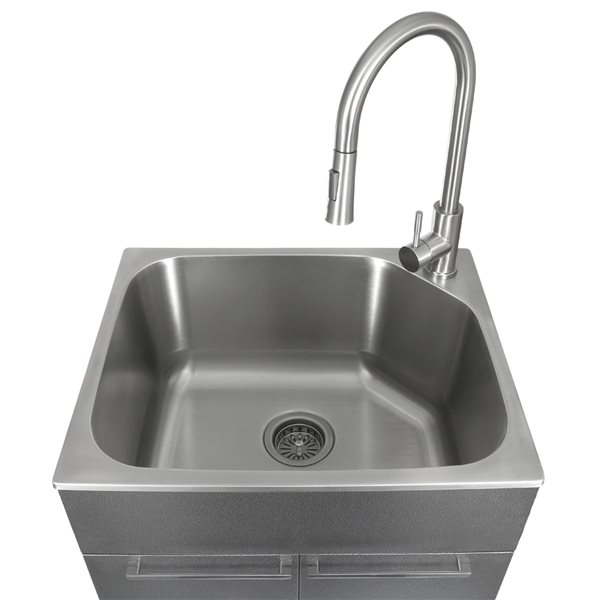 Presenza 22-in x 18-in Grey RTA Freestanding Steel Utility Sink with Drain and Faucet