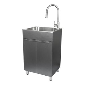 Presenza 22-in x 18-in Grey RTA Freestanding Steel Cabinet with Sink, Drain and Faucet
