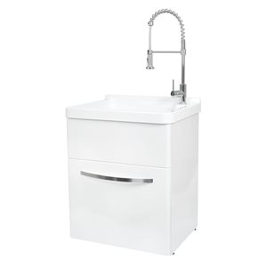Presenza 27.9-in x 22-in Large White Preassembled Freestanding Laundry Cabinet with Acrylic Sink, Drain and Faucet
