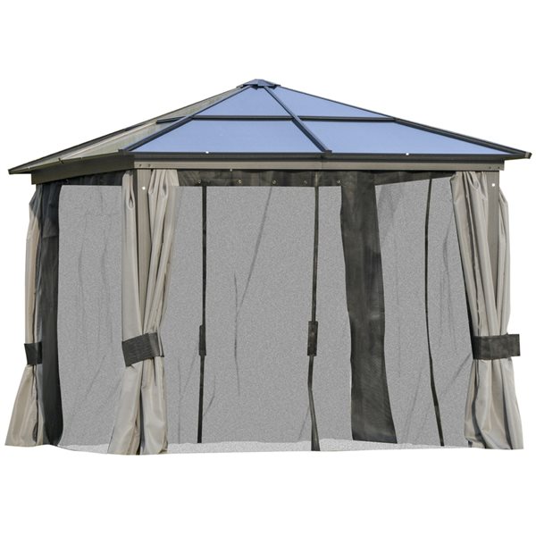 Outsunny 9.8-ft x 9.8-ft Charcoal Grey Gazebo with Curtains