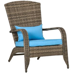 Outsunny Rattan Metal Stationary Adirondack Chair with Blue Cushion