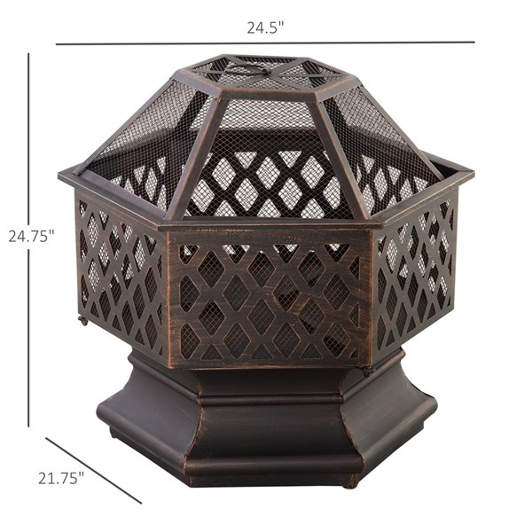 Outsunny 24.5-in Bronze Steel Wood-Burning Fire Pit