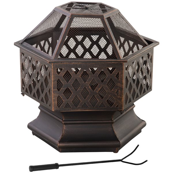 Outsunny 24.5-in Bronze Steel Wood-Burning Fire Pit