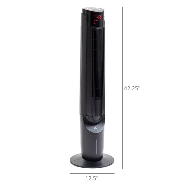 Tour de ventilation d'intérieur noire HOMCOM 3 vitesses à oscillation de 12,5 po
