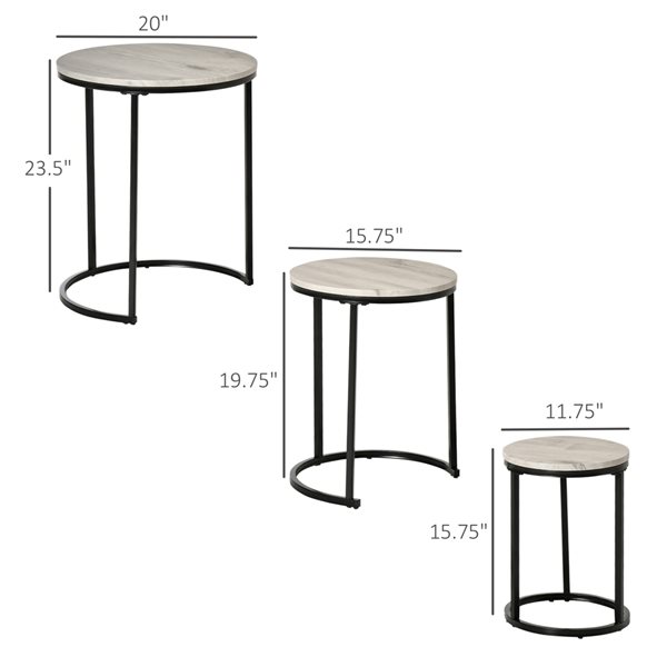 HomCom Grey MDF Nesting Table Set with Steel Frame - 3-Piece