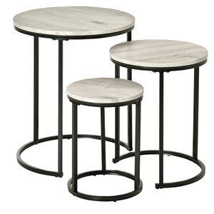 Ensemble de tables gigognes en MDF gris avec cadre en acier par HomCom, 3 pièces