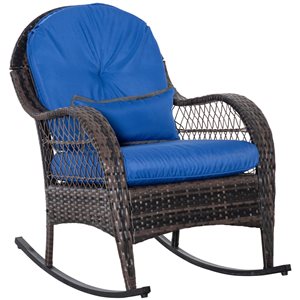 Chaise berçante en rotin par Outsunny avec coussin bleu