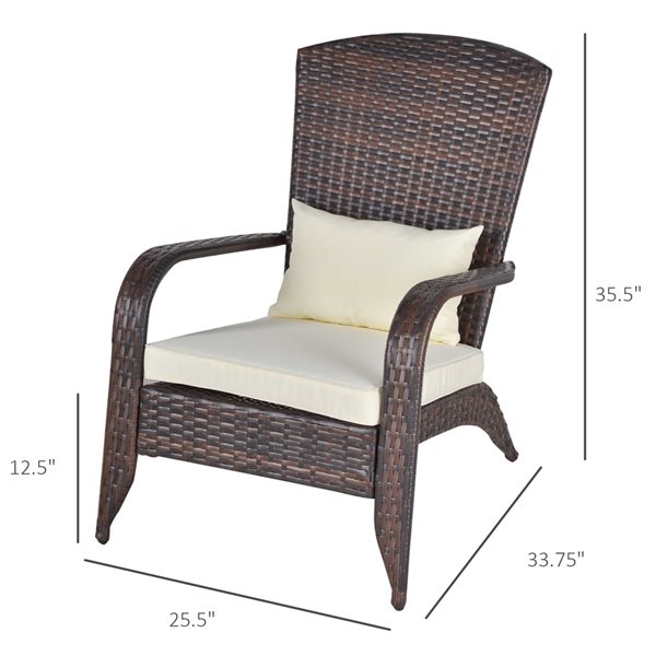 Outsunny Rattan Metal Stationary Adirondack Chair with Cream/White Cushion