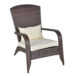 Outsunny Rattan Metal Stationary Adirondack Chair with Cream/White Cushion