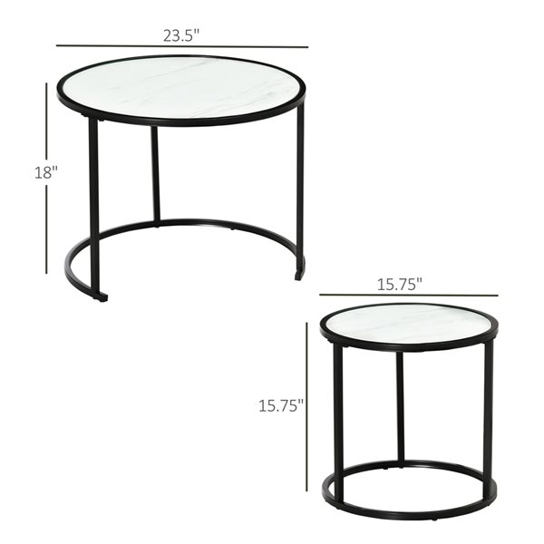 HOMCOM White MDF Nesting Table Set with Steel Frame - 2-Piece