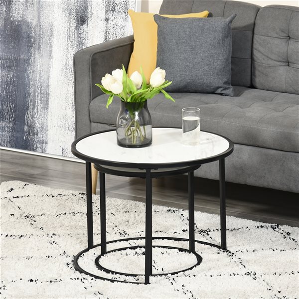 HOMCOM White MDF Nesting Table Set with Steel Frame - 2-Piece