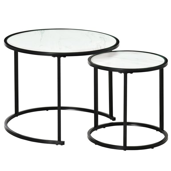 HOMCOM White MDF Nesting Table Set with Steel Frame - 2-Piece
