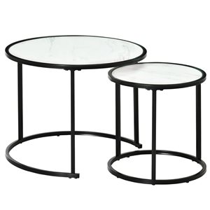 HomCom White MDF Nesting Table Set with Steel Frame - 2-Piece