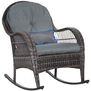 Outsunny Rattan Rocking Chair with Grey Cushion