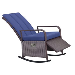 Outsunny Wicker Rocking Chair with Blue Cushion