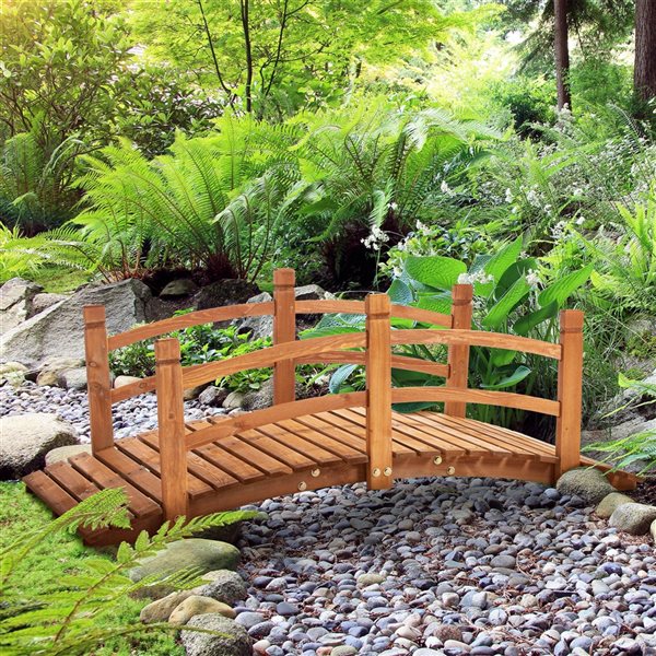 Attractive Design Wood Garden Bridge with Rails Weather-Resistant 10-ft Assembly Required 